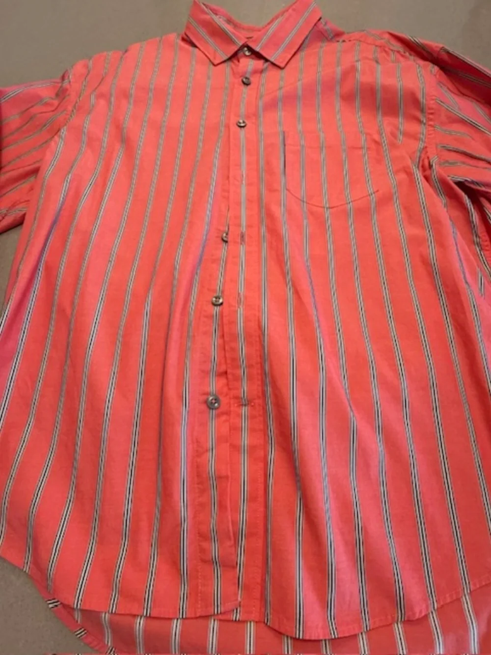 Banana Republic Men Large Relaxed-Fit Cotton poplin Orange Stripe Shirt EUC